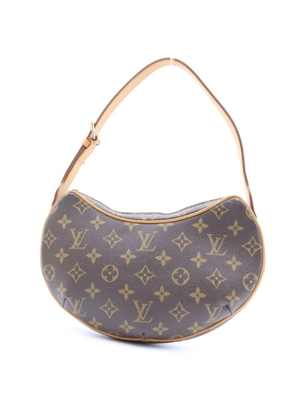 Louis Vuitton Monogram Pochette Croissant Shoulder Bag Brown Leather Gold
